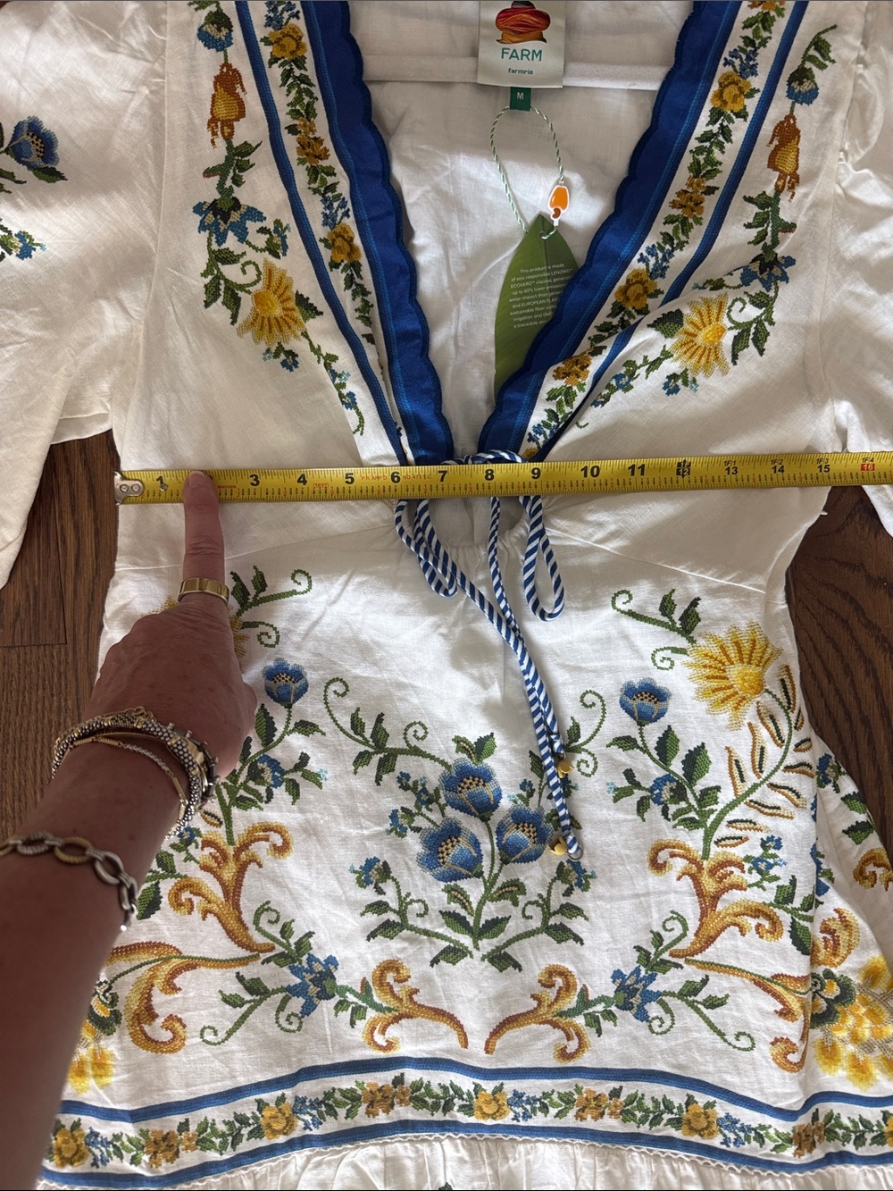 FARM Rio White Maxi Dress with Blue and Yellow Floral Embroidery - Picture 6 of 8